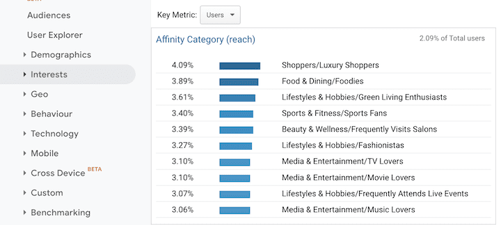 Google analytics interest