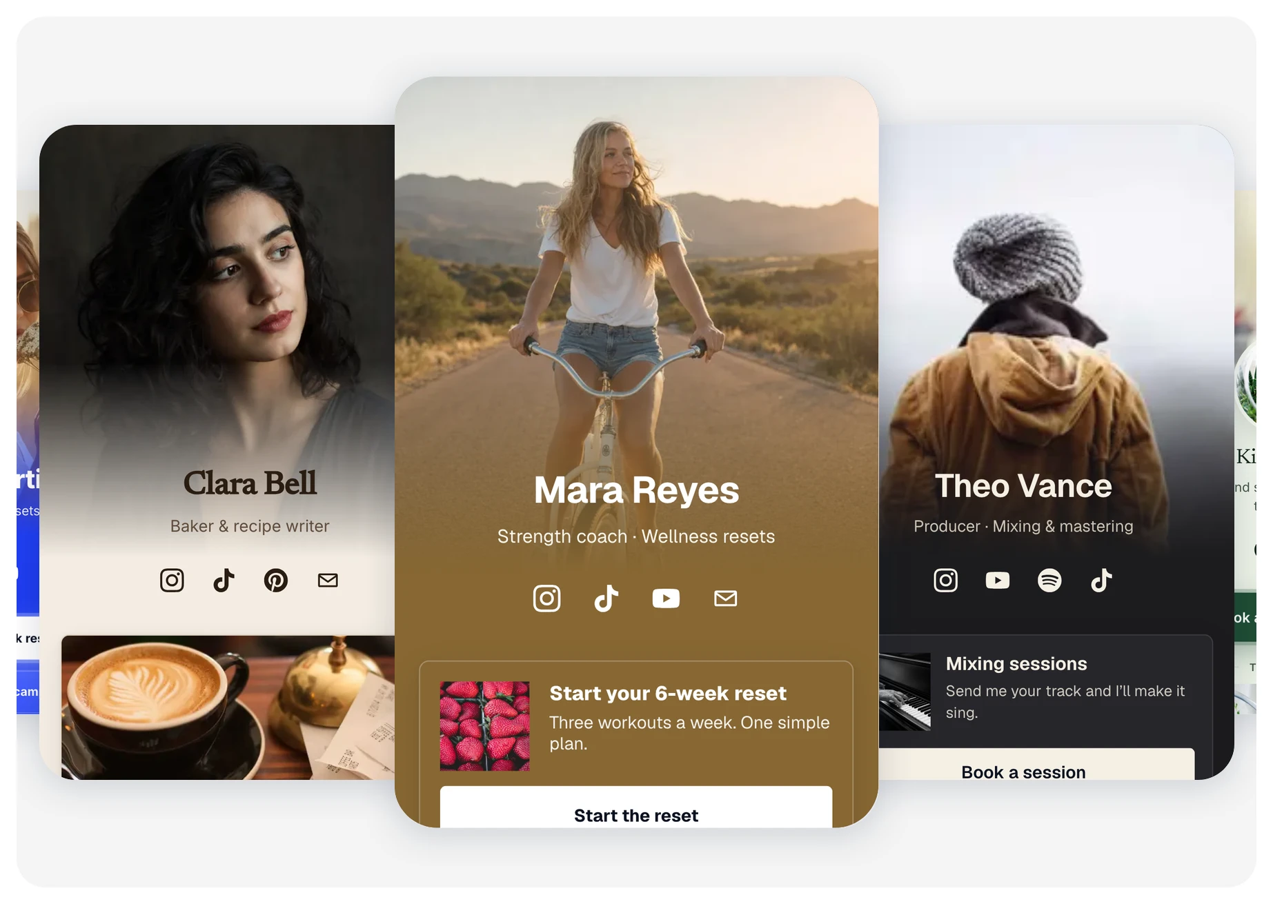 Vonza link in bio templates: Umber, Mocha, Graphite and more